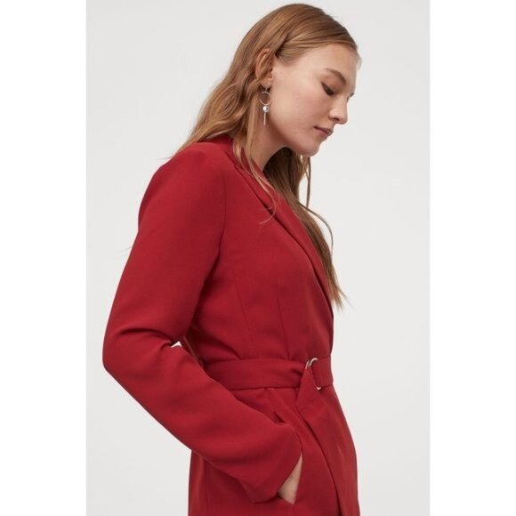 H&M deep red jacket dress waist belt S - Picture 2 of 15